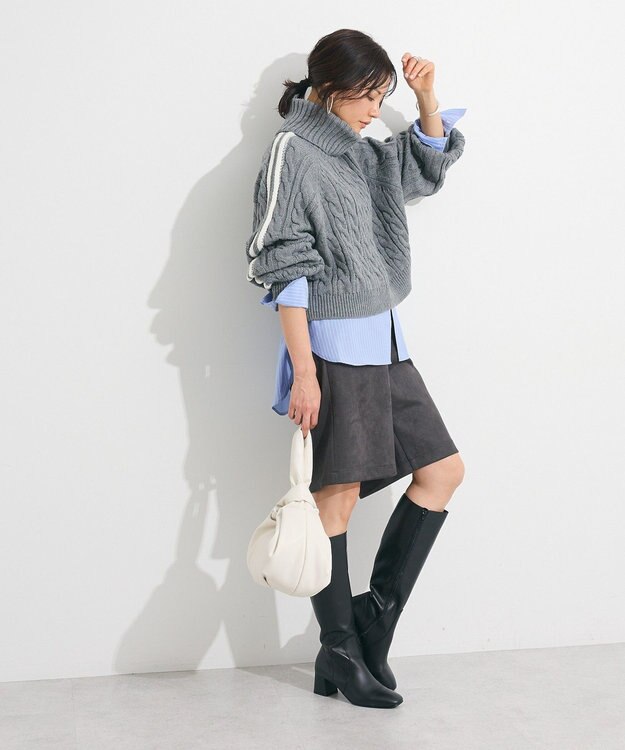 Green Parks バンドカラーストライプシャツ Stripe Blue