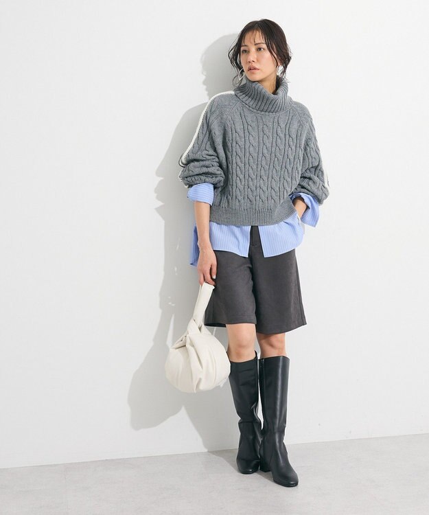 Green Parks バンドカラーストライプシャツ Stripe Blue