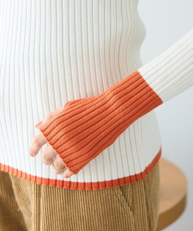 CRAFT STANDARD BOUTIQUE 洗える/とてもち配色モックネックリブニットプルオーバー/24AW Ivory