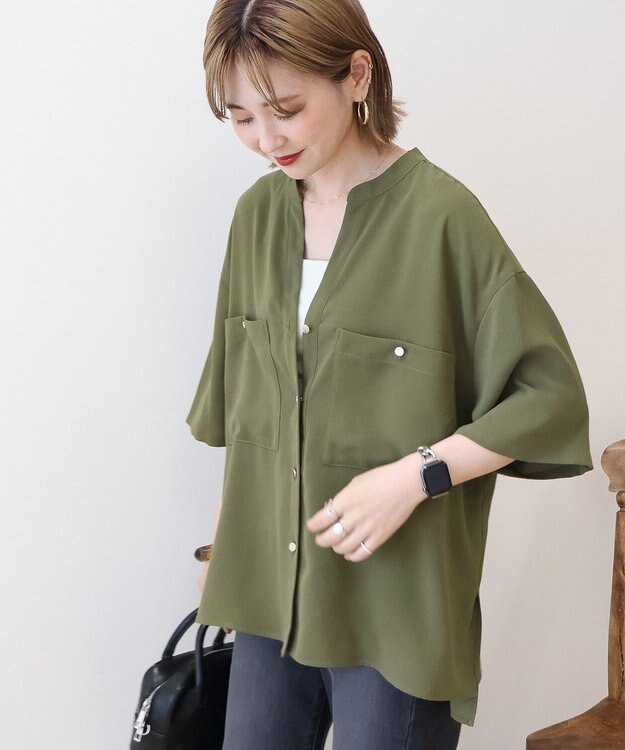 AMERICAN HOLIC 【WEB限定】ミリタリーWポケットスキッパーシャツ Khaki