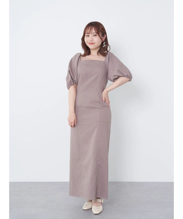 earth music&ecology 配色ステッチパフスリーブワンピース Black