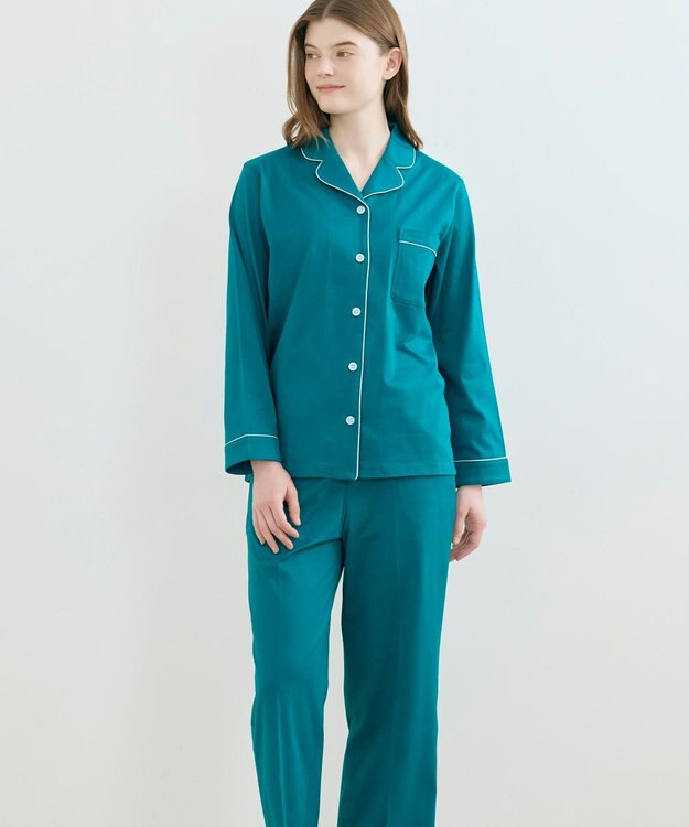 une nana cool 【綿100%】40/2コーマ天竺シルケットパジャマ MADE WITH LIBERTY FABRIC ターコイズブルー