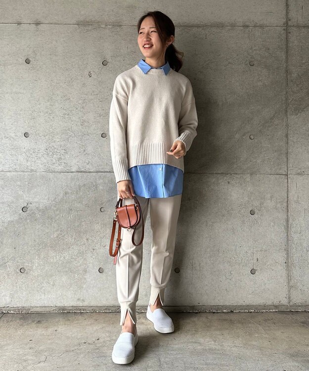 UNFILO 【洗える】スプリングコットンニット バックスリット エクリュ