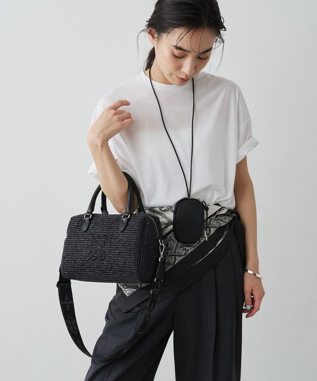 russet ナイロンラフィアミニボストンバッグ(CE-1715) Black