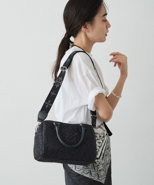 russet ナイロンラフィアミニボストンバッグ(CE-1715) Black