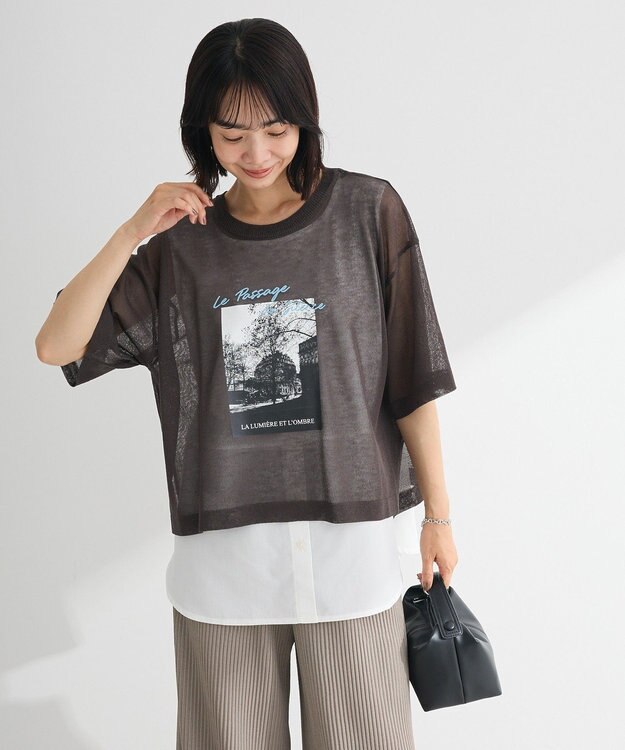 Green Parks アソートロゴ半袖シアーニットプルオーバー Charcoal Gray