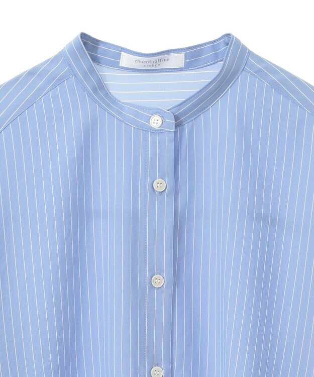 Green Parks バンドカラーストライプシャツ Stripe Blue