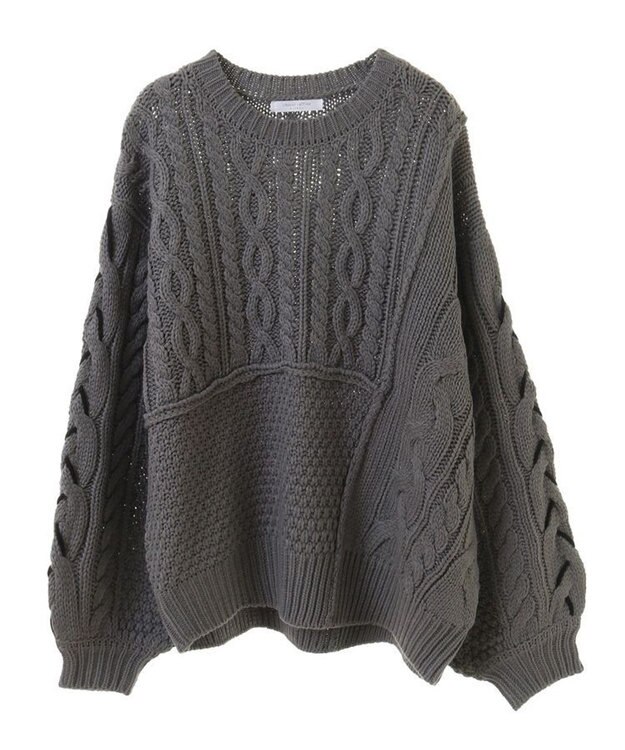 Green Parks 変形ケーブルニットプルオーバー Gray