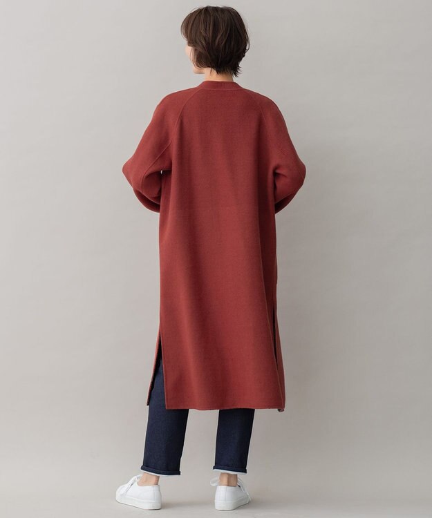 自由区 【リバーシブル】ウールリバー ノーカラーロングコート レッド系