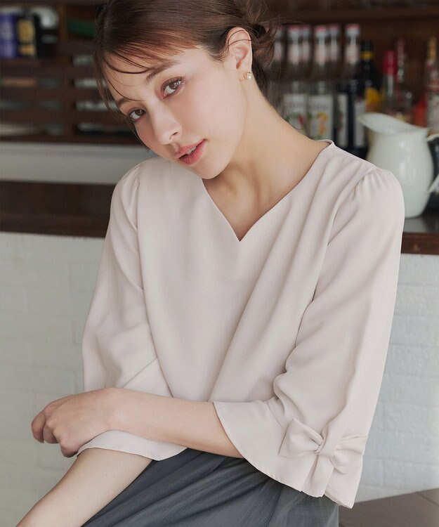 Tiaclasse 【洗える】リボンフレアスリーブブラウス アイボリー