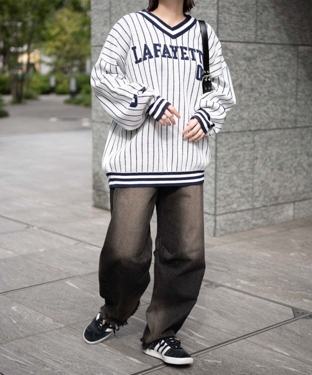 WEGO ベースボールグラフィックプルオーバーニット ホワイト