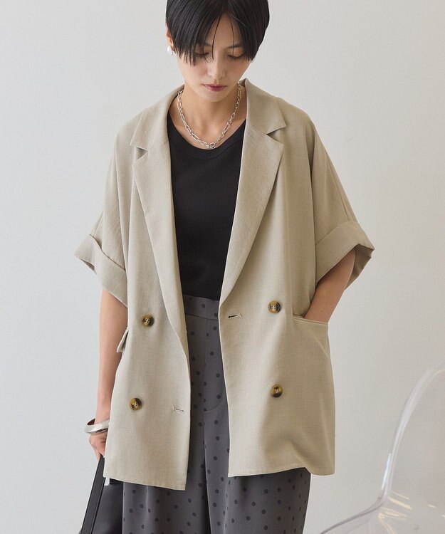 AMERICAN HOLIC 【先行予約】【イージーケア】リネンライク半袖ジャケット Gray Beige