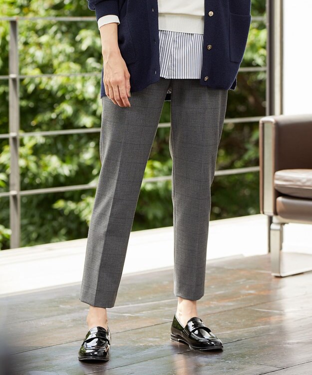 J.PRESS LADIES S 【洗える】アルガンシルクチェック テーパード パンツ ライトグレー系3