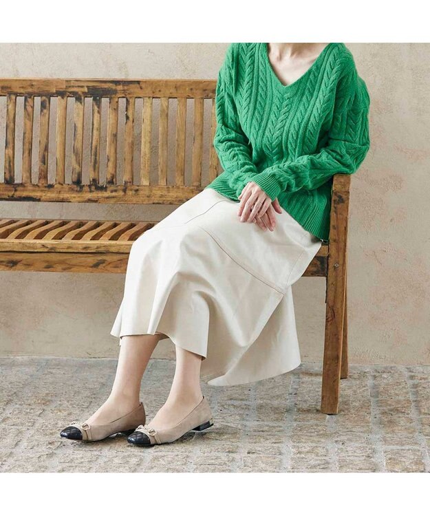 MODE ET JACOMO <MODE ET JACOMO>スクエアビットフラットパンプス ベージュコンビ