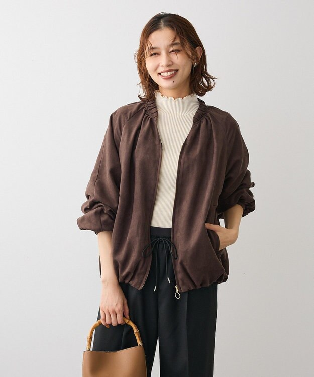 Green Parks スウェードライクギャザーブルゾン Charcoal Gray