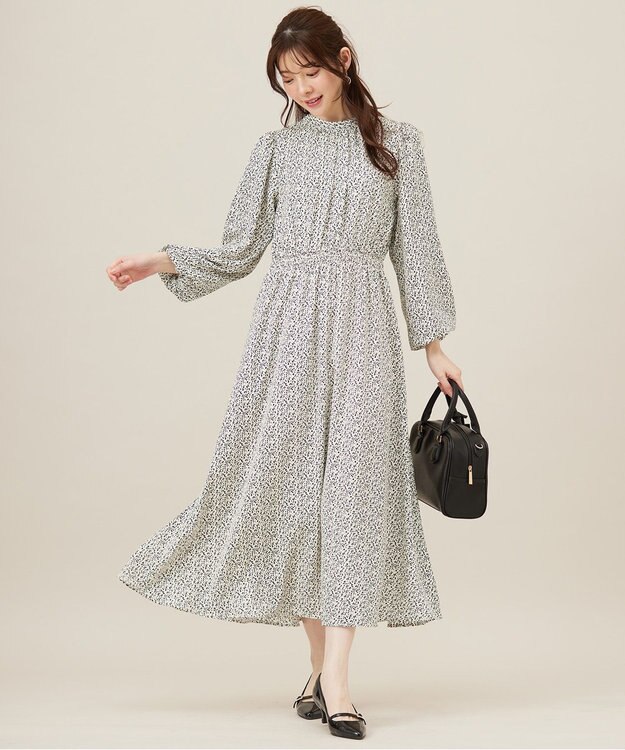 ANY SIS L 【洗える】フラワープリントワンピース × ニットベスト セット アイボリー