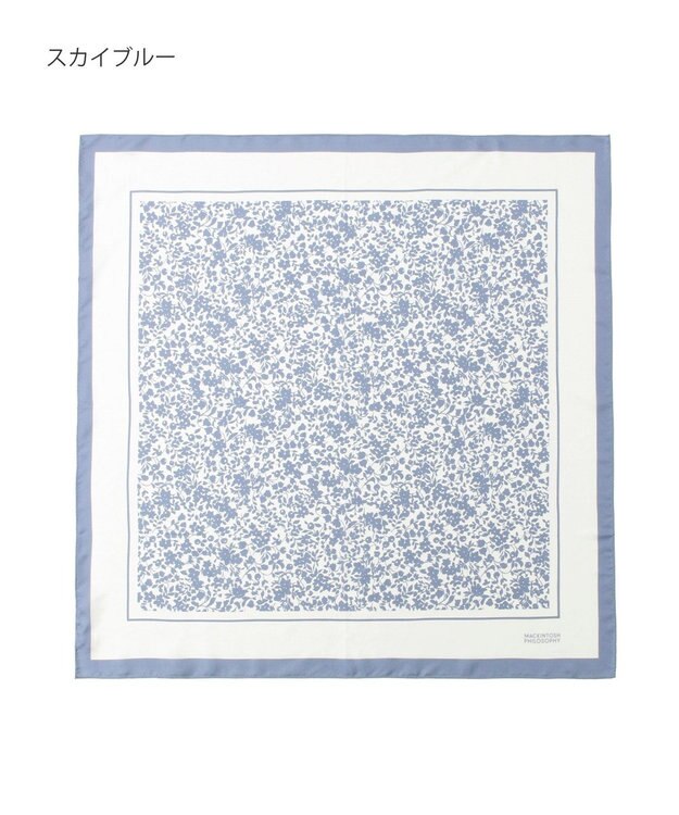 MOONBAT MACKINTOSH PHILOSOPHY(マッキントッシュ フィロソフィー）シルクスカーフ ボタニカル 68×68㎝ 日本製 スカイブルー