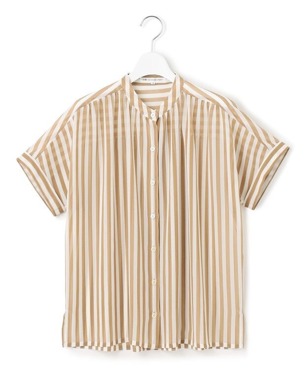 23区 L 【WEB&一部店舗限定/洗える】ストライププリント シフォン ブラウス キャメル系