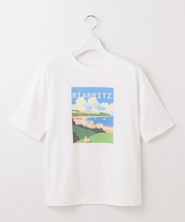 自由区 S 【洗える】VINTAGE PHOTO Tシャツ オフ×ブルー系