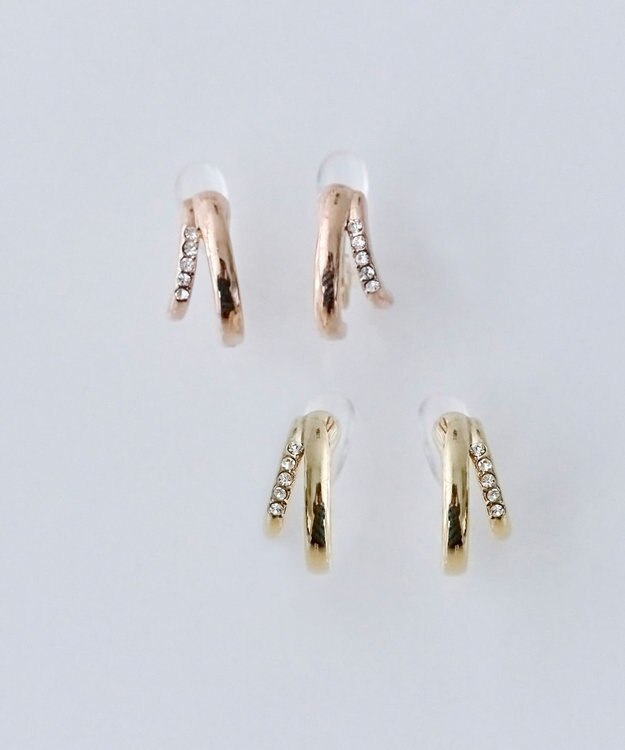 Phoebe 【金属アレルギー対応】【痛くないシリーズ】ストレートシャインクリスタルループフィットイヤリング　シャンパンゴールド シャンパンゴールド