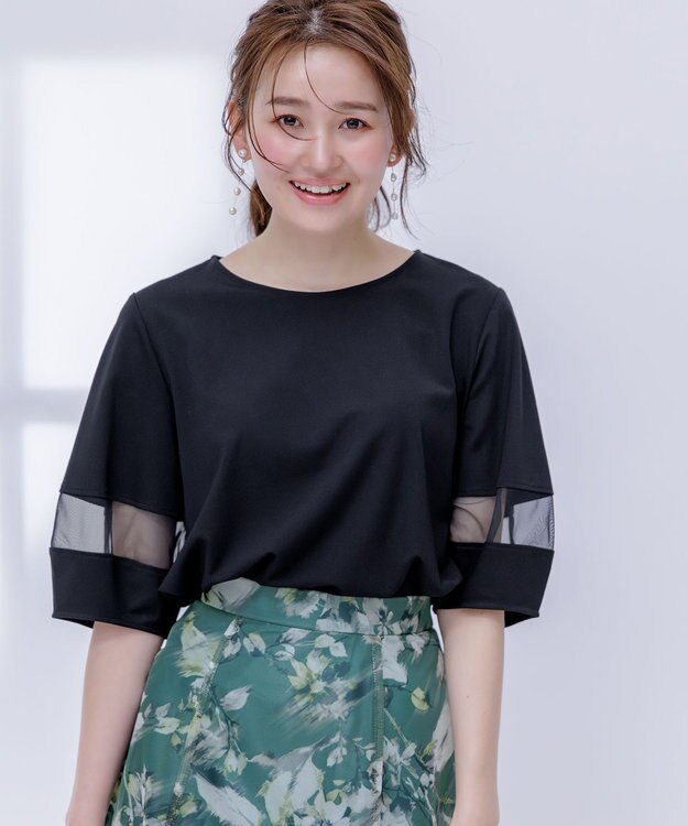 ANY SIS 【洗える】シアーコンビ プルオーバー ブラック