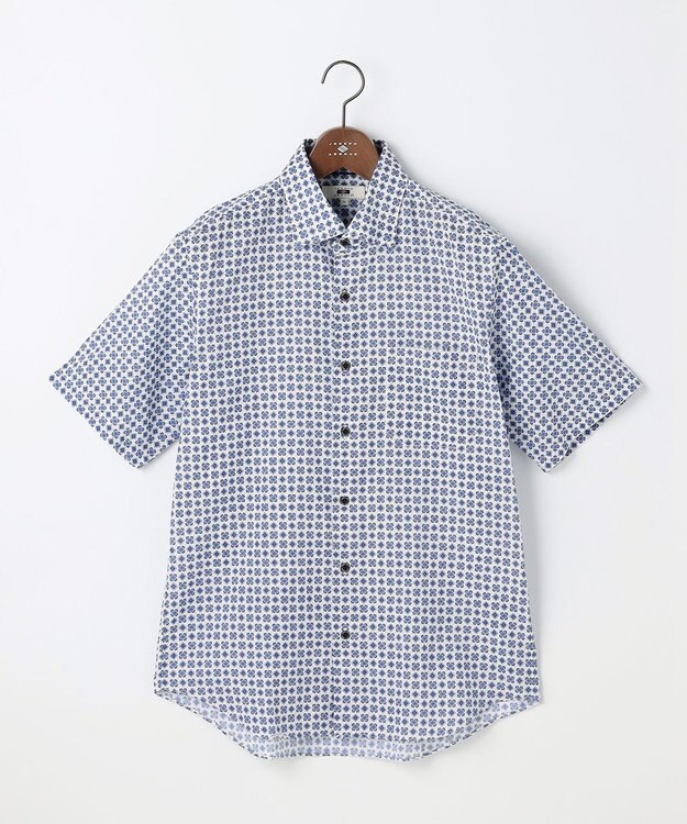 JOSEPH ABBOUD 【キングサイズ・綿100％・JAPANファブリック】パナマボイルプリント 半袖シャツ ネイビー系5