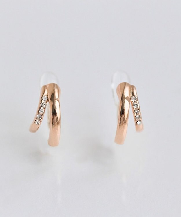 Phoebe 【金属アレルギー対応】【痛くないシリーズ】ストレートシャインクリスタルループフィットイヤリング　シャンパンゴールド シャンパンゴールド