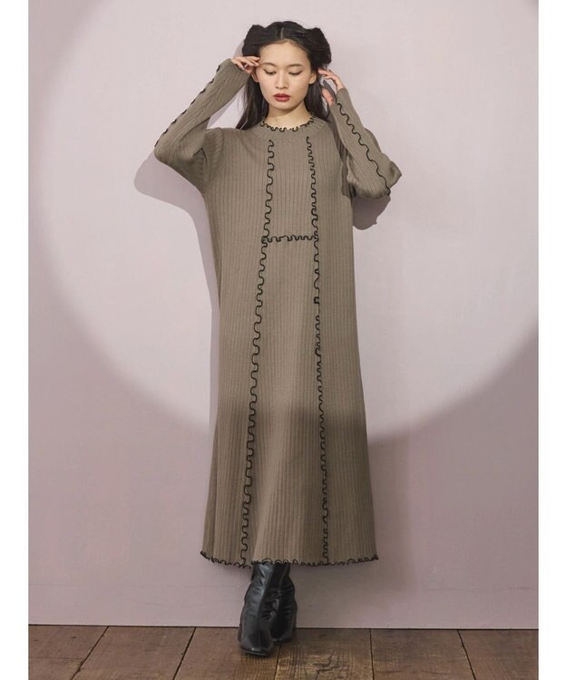 Green Parks ■ＥＳＣＡＲ　メローキリカエニットワンピース Gray