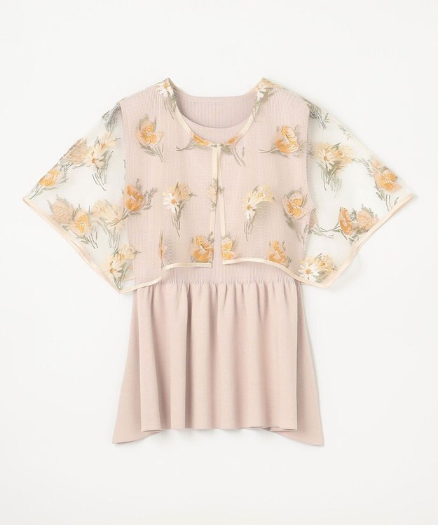 GRACE CONTINENTAL 刺繍ケープニットトップ ベージュ