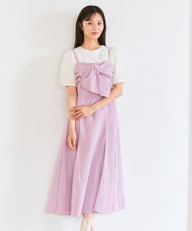 Feroux 【洗える】リボン キャミドレス ピンク系