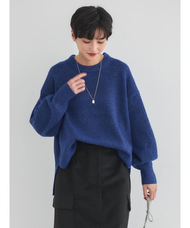 AMERICAN HOLIC サイドスリット袖ボリュームニットプルオーバー Blue