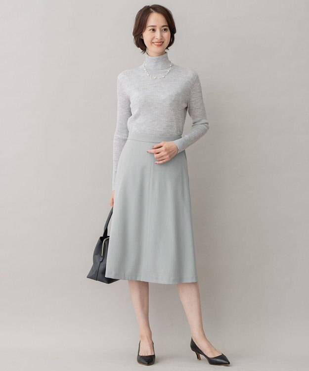 自由区 【XSサイズ～/洗える】ダブルフェイススーティング セミフレアスカート セージ