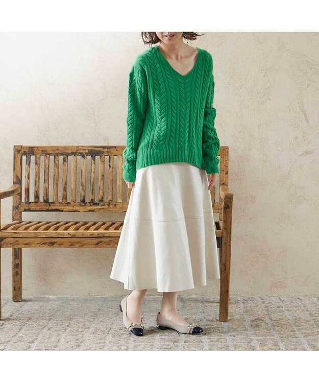 MODE ET JACOMO <MODE ET JACOMO>スクエアビットフラットパンプス ベージュコンビ