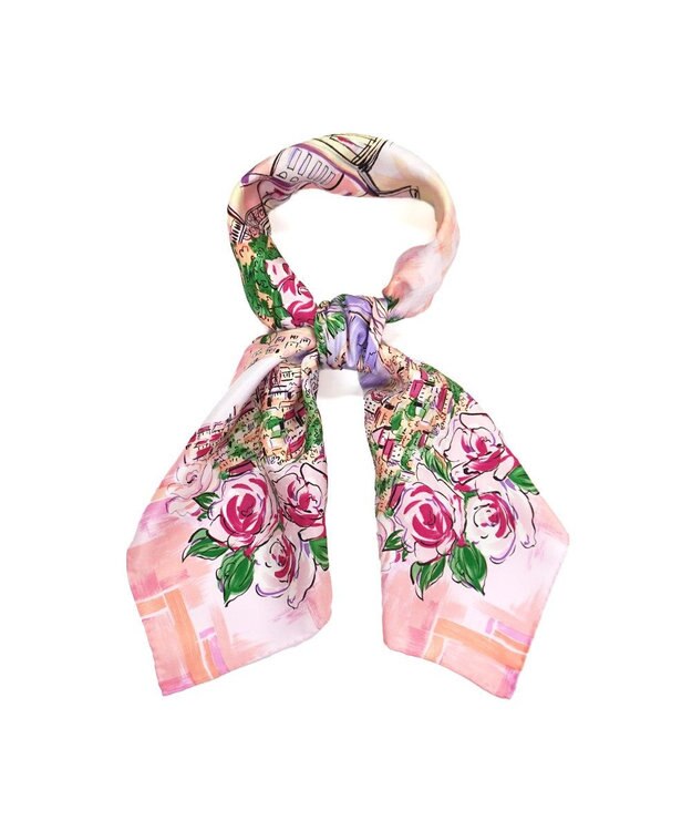 Marca ＜春の新色！＞【伝統横濱スカーフ】リゾートランド 大判 シルクツイル スカーフ ピンク