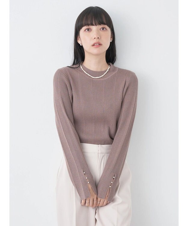 earth music&ecology 袖パールハイネックリブプルオーバー Mocha