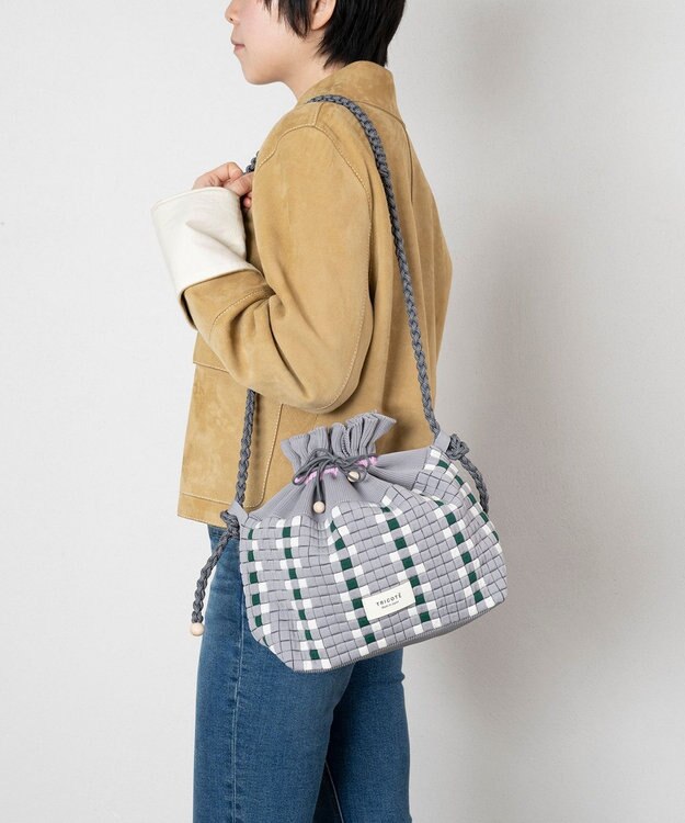 TRICOTE チェック巾着ポーチショルダー 95GRAY