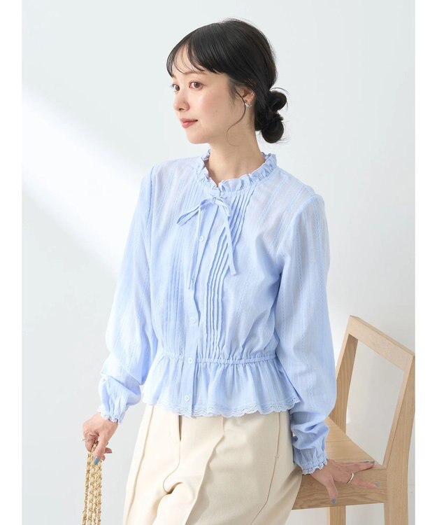 earth music&ecology ピンタックフリルブラウス Sax