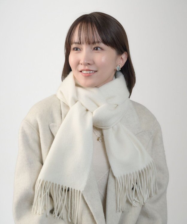 MOONBAT プラスムーンバット (+moonbat) カシミヤ100％無地マフラー 洗える 190㎝×30㎝ オフホワイト