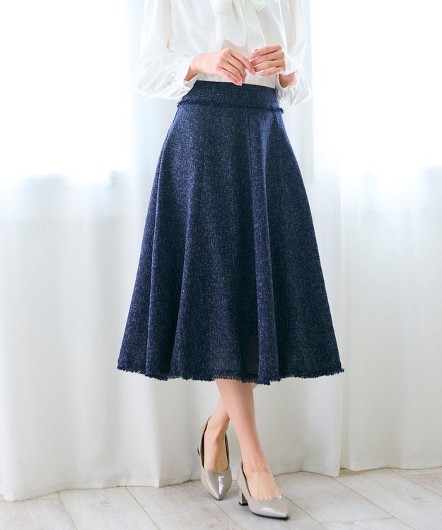 Feroux 【セットアップ対応】春ツイード フレアスカート ネイビー系1