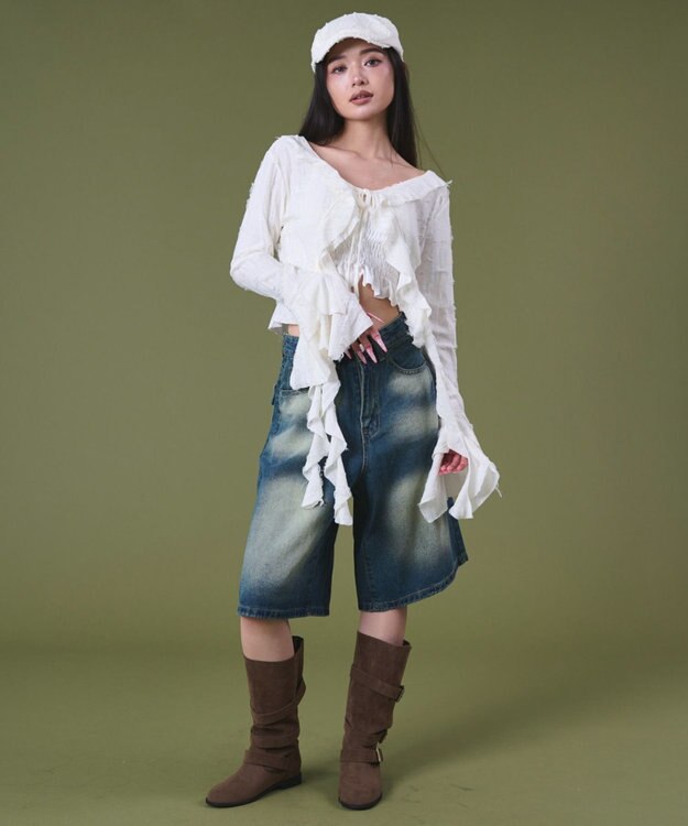 WEGO バックフラップポケットデニムハーフパンツ デニム中濃色