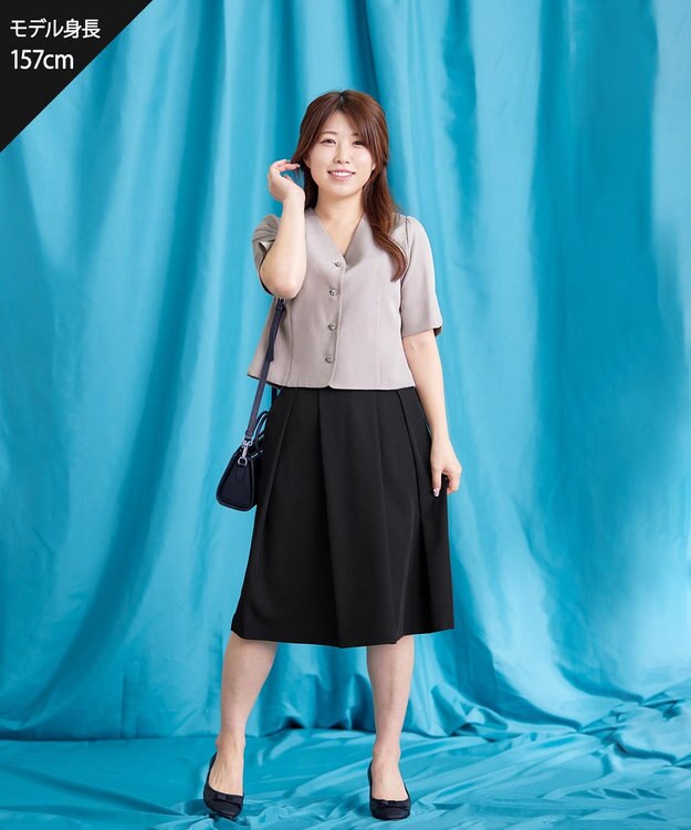 Tiaclasse 【洗える】大人上品なフレアタックスカート ブラック