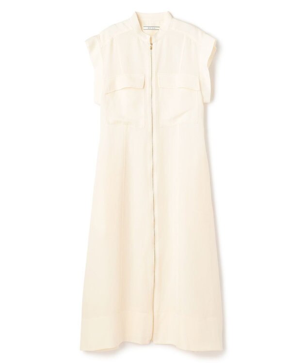BEIGE， BERNARD / リネン混 フロントジップ スタンドカラードレス Ecru