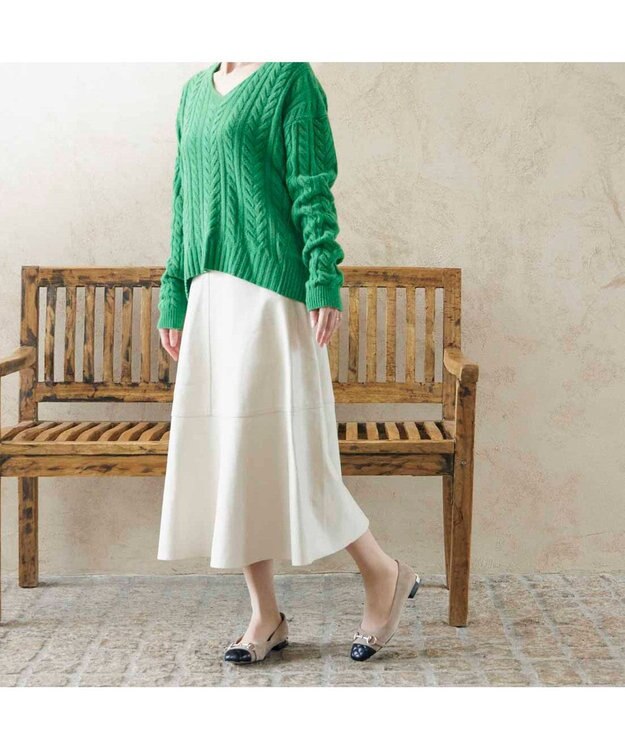 MODE ET JACOMO <MODE ET JACOMO>スクエアビットフラットパンプス ベージュコンビ