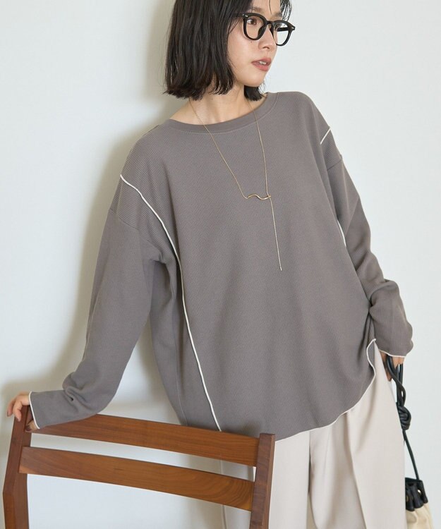 AMERICAN HOLIC 【WEB限定】ワッフル配色メロープルオーバー Charcoal Gray