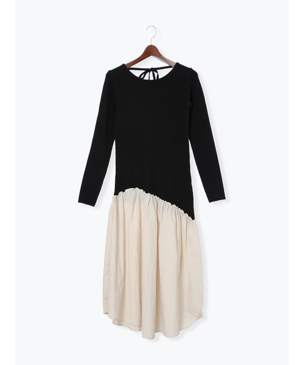 Te chichi 【宮本茉由着用】リブニットドッキングアシメワンピース ブラック