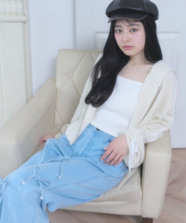 WEGO レースリボンニットパーカー ホワイトアイボリー