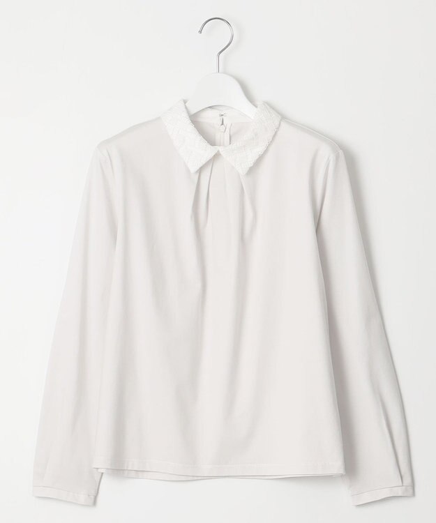 J.PRESS LADIES プレーティングジャージー レース襟 カットソー ライトグレー系