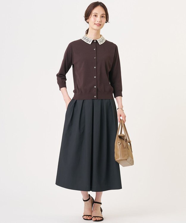 J.PRESS LADIES L フルダルクロス プリーツ スカート ブラック系
