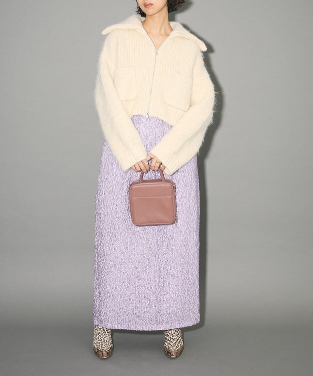 Green Parks フロントジップビックカラーニットブルゾン Gray