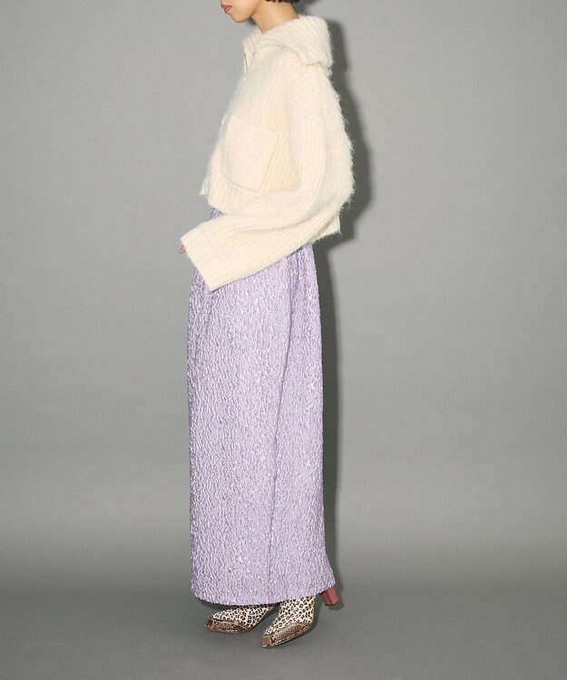 Green Parks フロントジップビックカラーニットブルゾン Gray